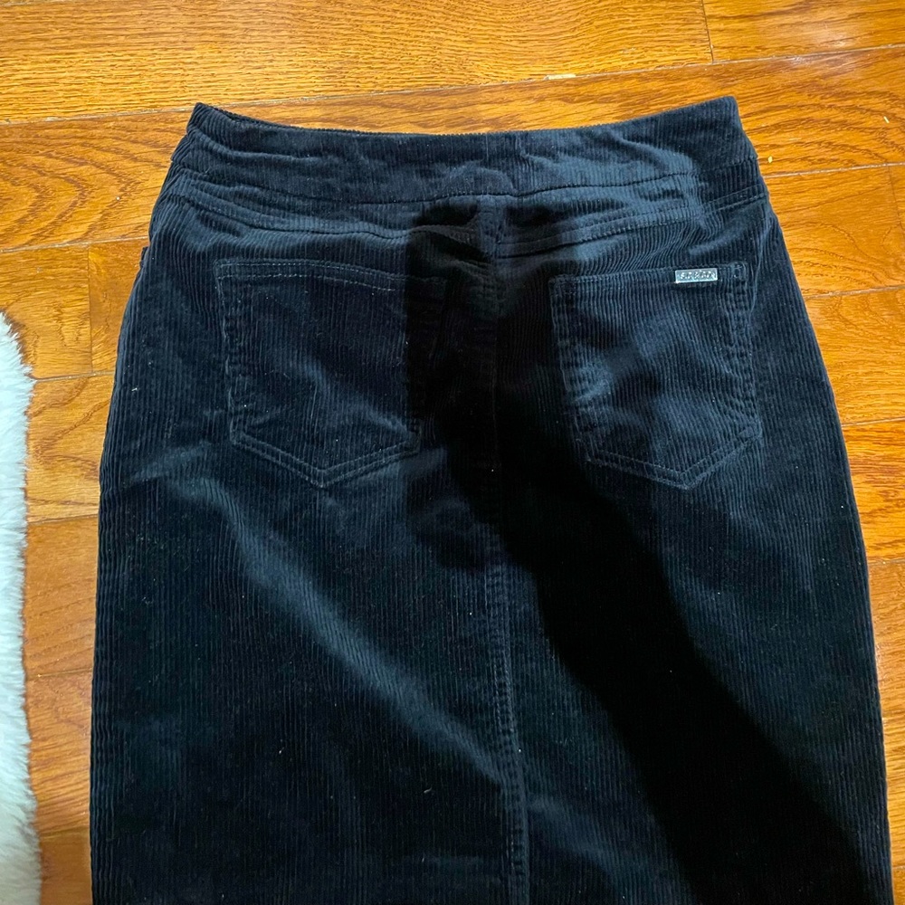 Velvet black pencil skirt.